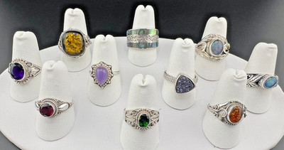 VARIETY ARTISAN STERLING SILVER 925 MULTI-GEMSTONE COCKTAIL STATEMENT RINGS LOT