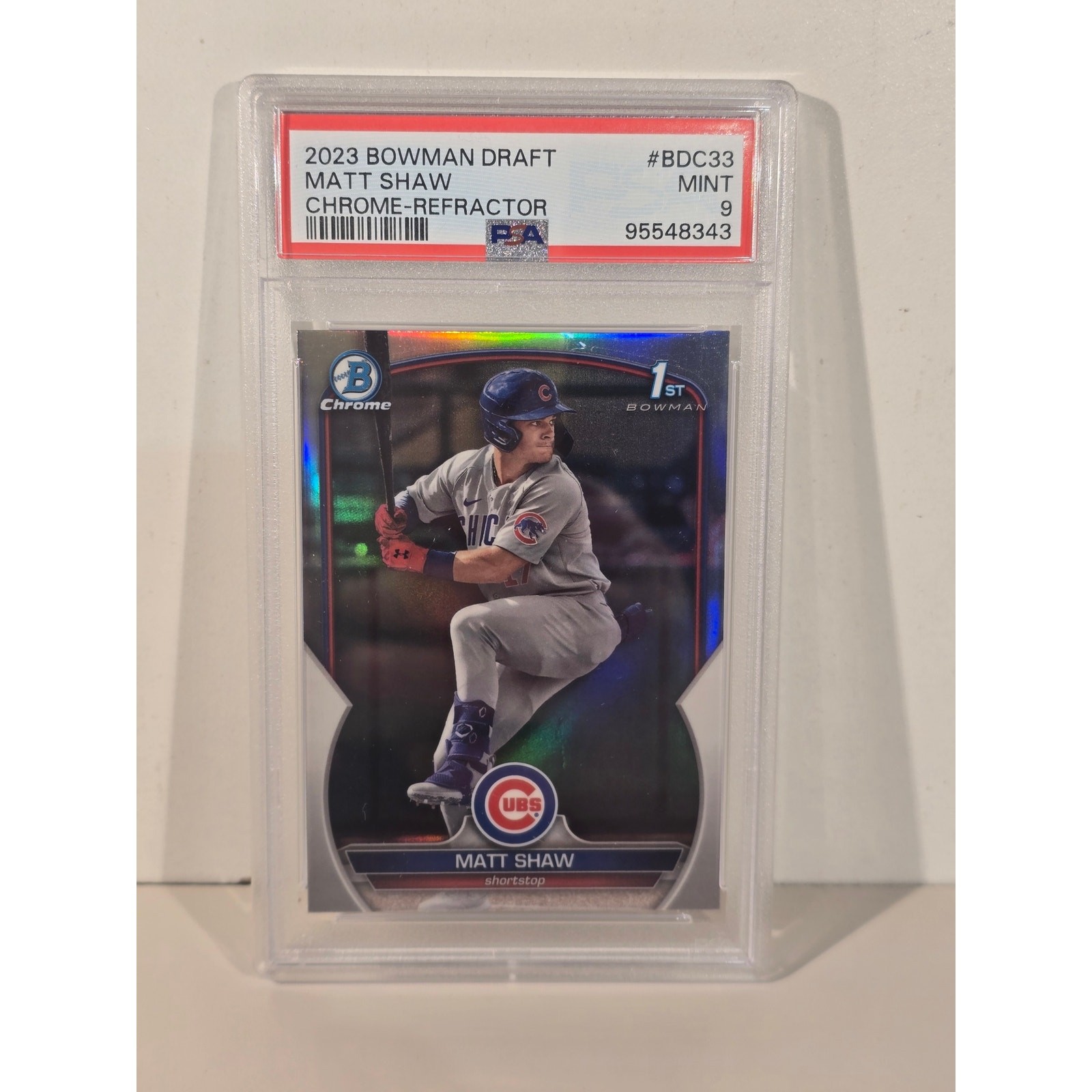 MATT SHAW – PSA 9 – 2023 Bowman Draft Chrome Refractor #BDC33 1st Bowman Cubs