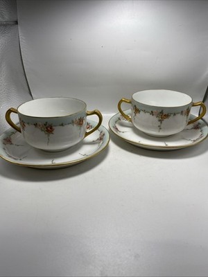 Hutschenreuther Selb Bavaria 2 Double Handled Soup Bowls & Saucers JHR BB16