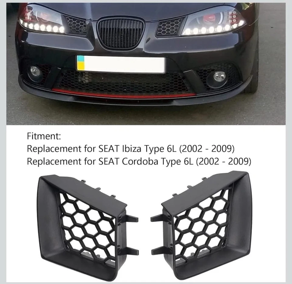 Parrilla superior parachoques delantero Seat Ibiza Cordoba 6L 2002-2009 2 piezas - negro mate Foto 2 de 2
