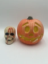 Vintage GURLEY Bleeding Skull & Sun It Corp Large Pumpkin Candle