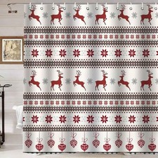 Shower Curtain, Xmas Poinsettia Elk Moose Reindeer Wildlife Hunting Red Deer