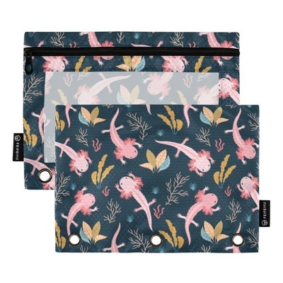 Axolotl Pencil Pouches for 3 Ring Binder,2 Pack 3 Ring Binder Pencil Case Wit...