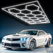Ultra Bright 14-Grid Hexagon LED Garage Lights,6500K, 712W, Modern Honeycomb Des