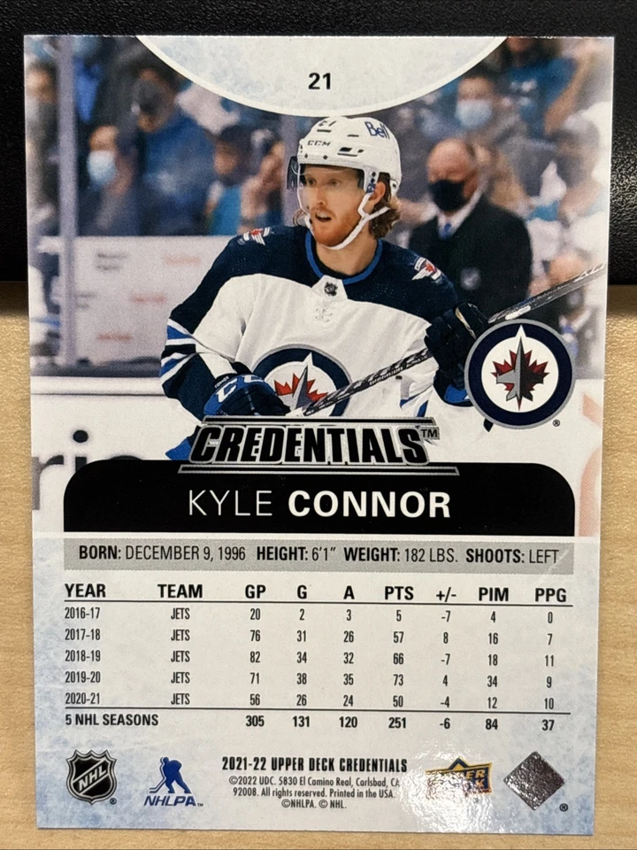 2021-22 21/22 Upper Deck Credentials #21 Kyle Connor Winnipeg Jets - Image 2 of 2
