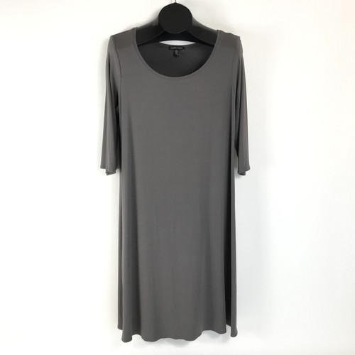 Eileen Fisher Etuikleid mit U-Ausschnitt Damen Large grau Midi Stretch Strick F4VF