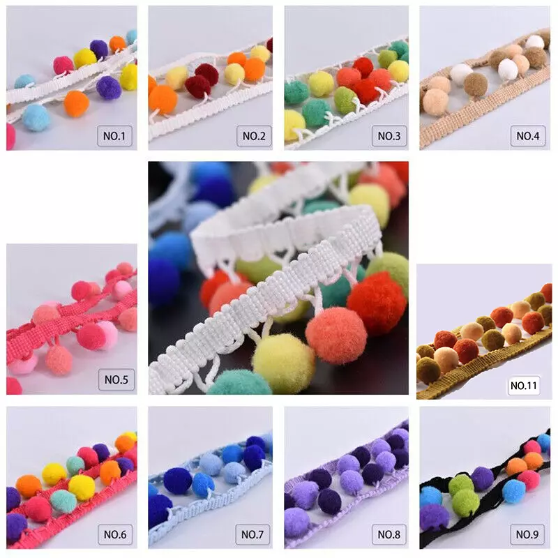 3 Yard Colorful Tassel Trim Fringe Pom Balls Ribbon Fabric Sewing Band DIY Craft - Image 2 of 4