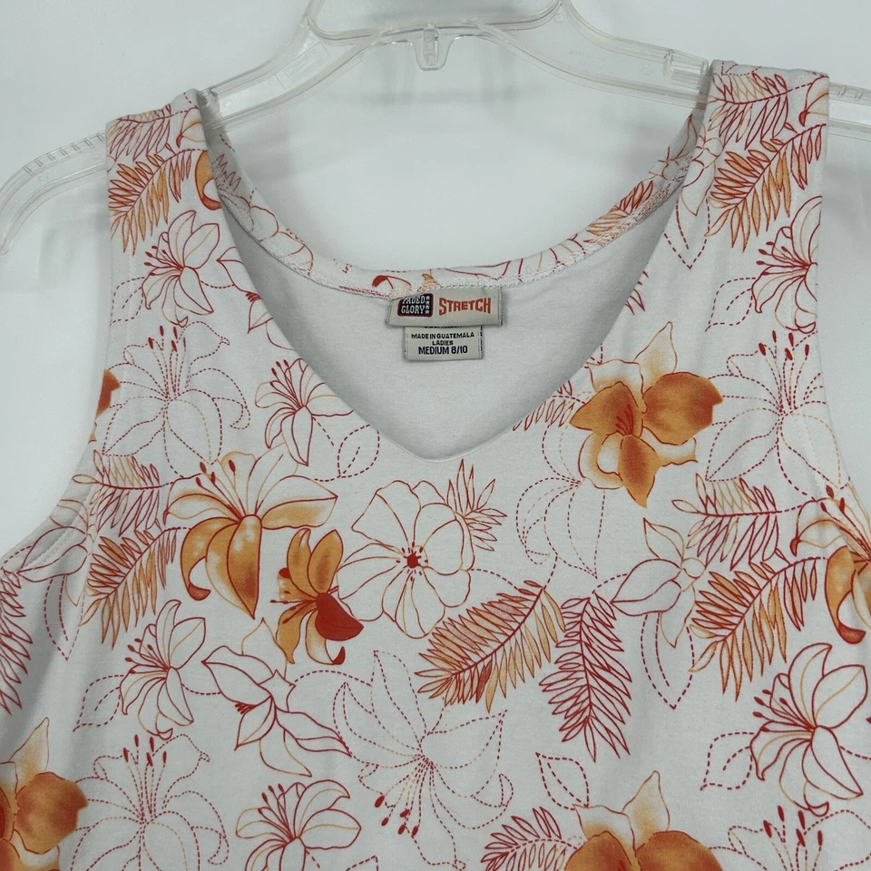 Camiseta sin mangas vintage Y2K descolorida floral blanca naranja sujetador incorporado elástico talla M Foto 2 de 4
