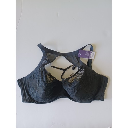 Cacique 44DDD Bra Lightly Lined French Balconette Sheer Lace Black Underwire New - Picture 4 of 8