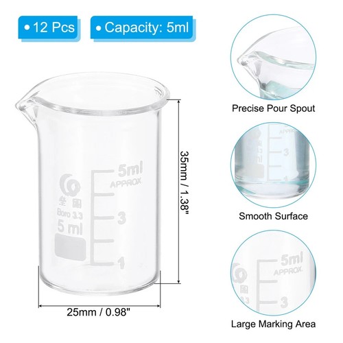 Taza de medición baja graduada de vidrio de borosilicato de 5 ml 3,3 10 piezas con caño transparente - Imagen 2 de 9