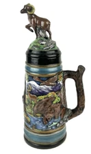 VTG Holland Mold 3D Wildlife Beer Stein Removable Ram Lid 18” Bears Moose Eagle