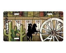 Western Cactus Cowboy Aluminum Front License Plate Car Accessory Vanity