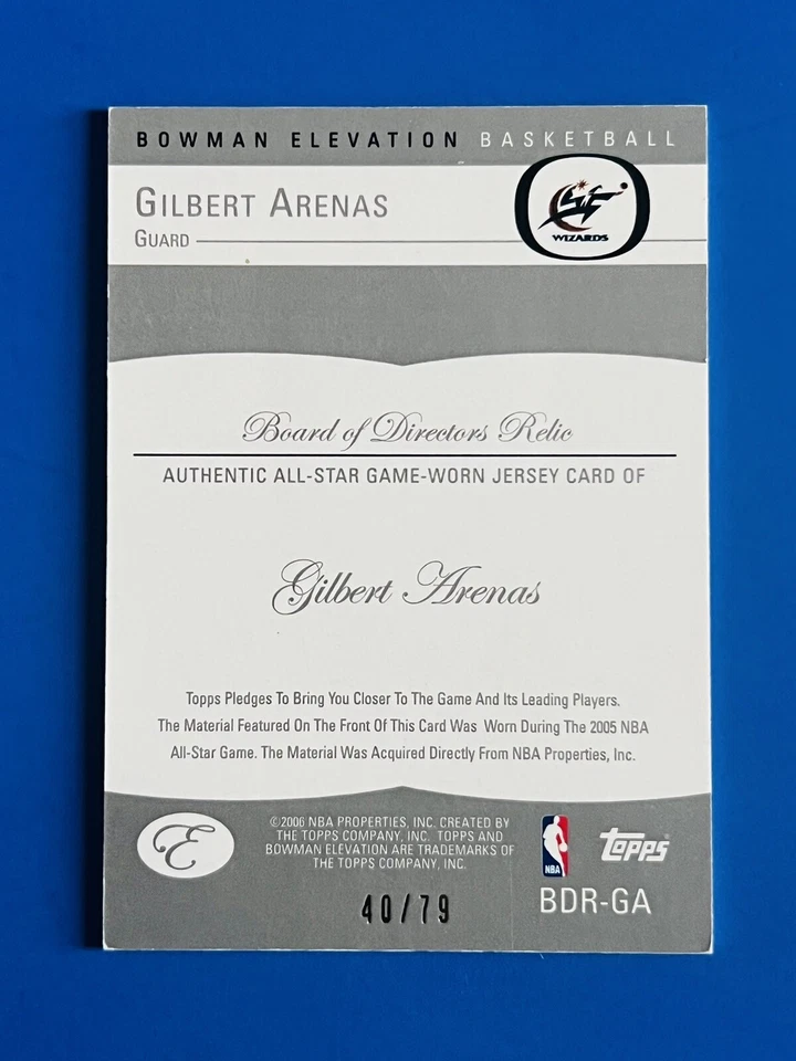 Tarjeta de camiseta Bowman Elevation Gilbert Arenas Wizards All-Star 2006-07; #d/79 Foto 2 de 2