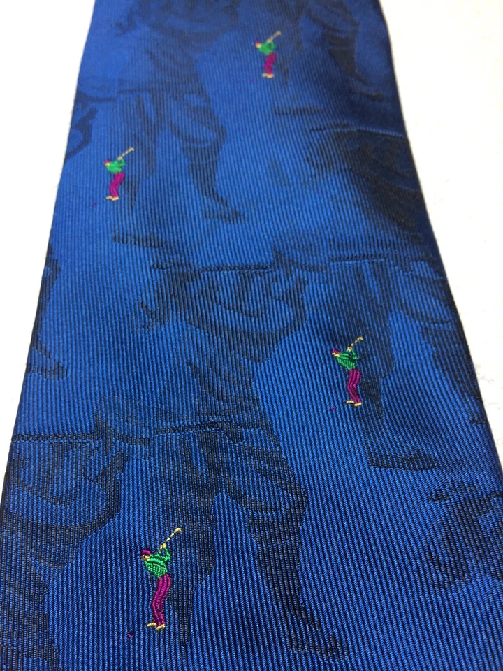 IKE BEHAR МУЖСКОЙ ГАЛСТУК СИНИЙ С КРАСНЫЙ ЗЕЛЕНЫЙ ГОЛЬФИСТЫ 3,75 X 60 - Изображение 3 из 4