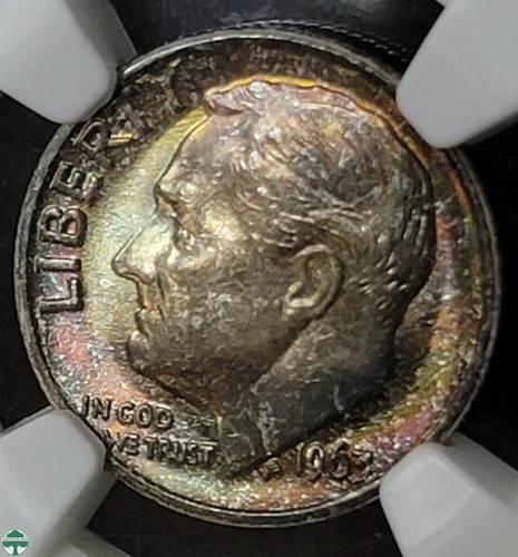 1963 ROOSEVELT DIME - NGC CERTIFIED - MS 67 - GREAT COLOR ON OBVERSE!!