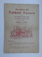 Vintage 1945 Restaurant Menu Historic Old TALBOTT TAVERN Bardstown, Kentucky
