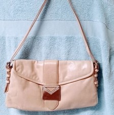 Vintage Via Spiga Purse In Camel Beige With Silver Rhinestone Magnetic Closure