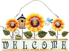 Sunflower Welcome Sign Flowers Wall Decor Metal Hanging Door Signs Wall Plaques