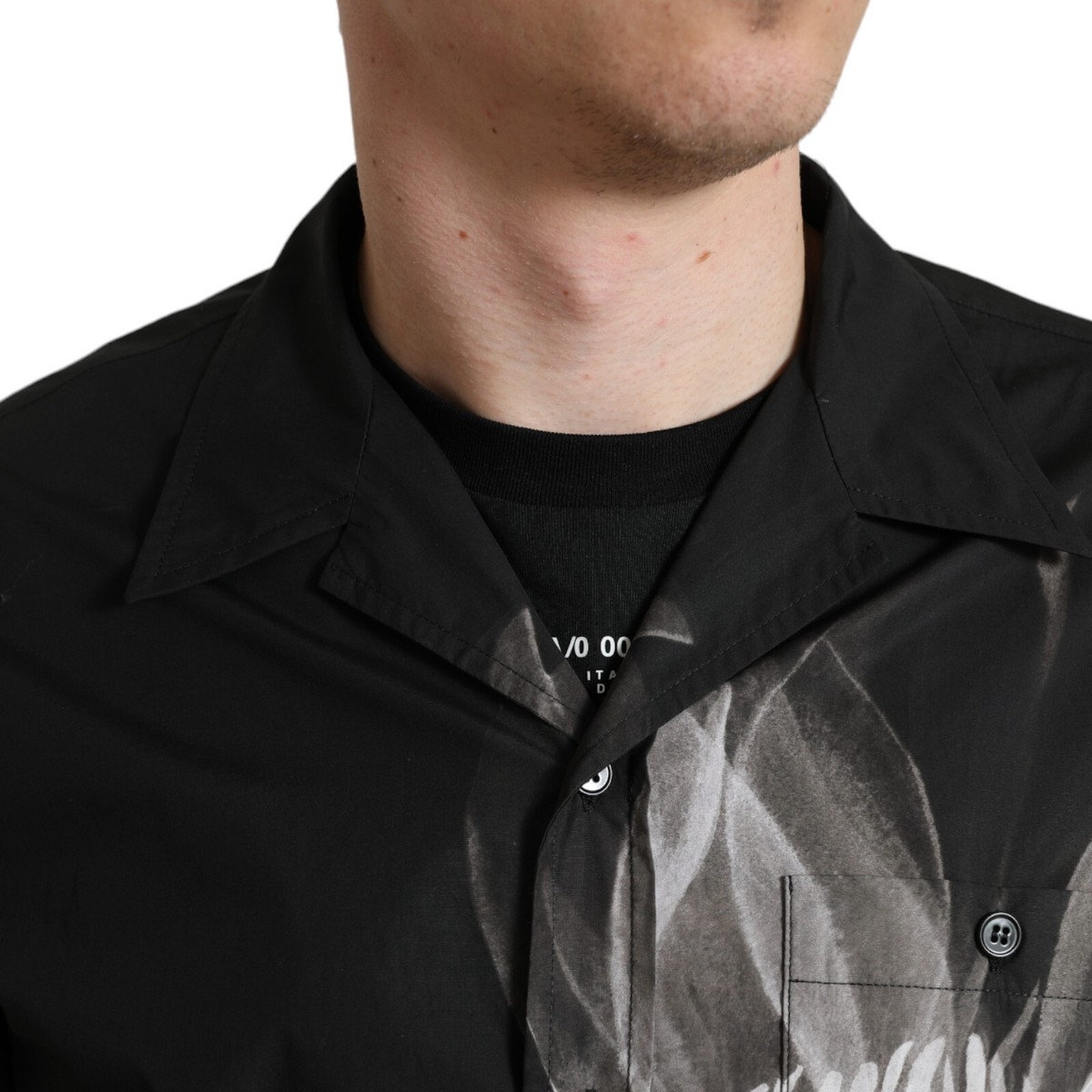 DOLCE & GABBANA Shirt Black Floral Cotton Collared Long