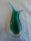 Vintage MURANO SOMMERSO ART GLASS Teardrop Vase W/ Latticino Criss Cross Edges