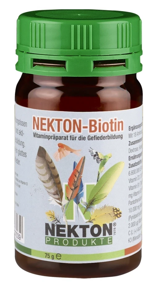 NEKTON Bio - Biotin Vitaminpräparat zur Gefiederbildung für alle Vögel - 75g