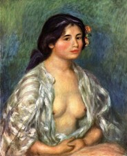 Gabrielle with open blouse by Pierre-Auguste Renoir Giclee Print Repro on Canvas