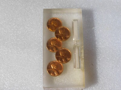 Nice Penny Collage 3 Minute Sand Timer Lucite Egg Timer w/5 1960 Pennies