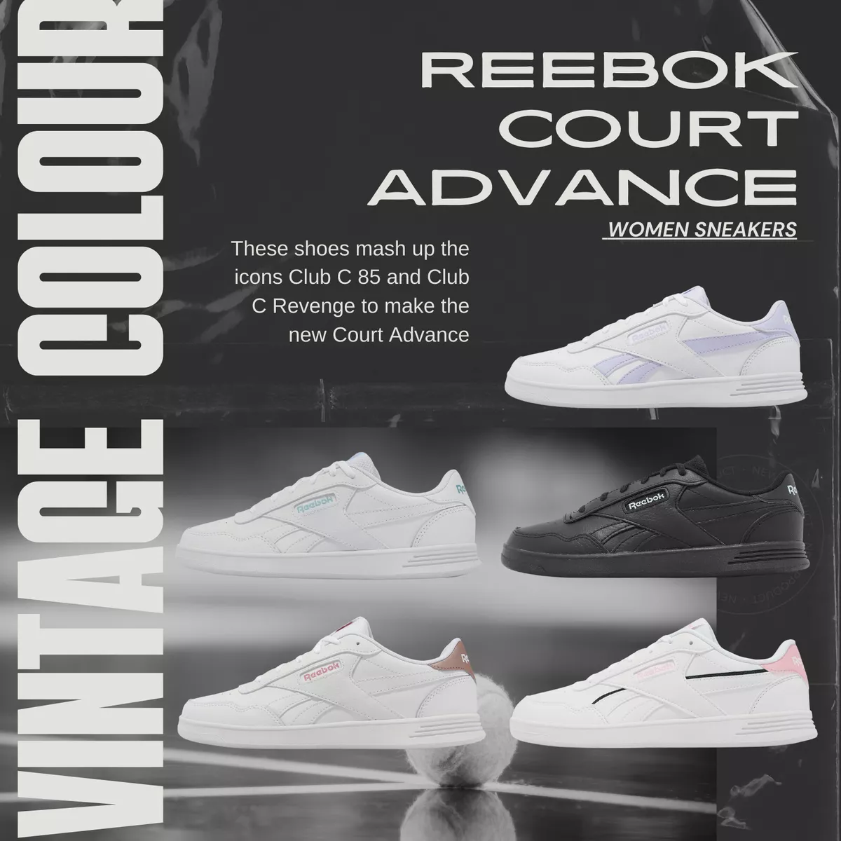 Reebok Women's Court Advance Bold Sneaker, Black-White/Footwear