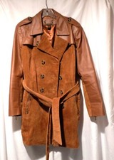 Vintage 90's Womens Brown Iman 100% Leather Coat Double Breasted Size Xl