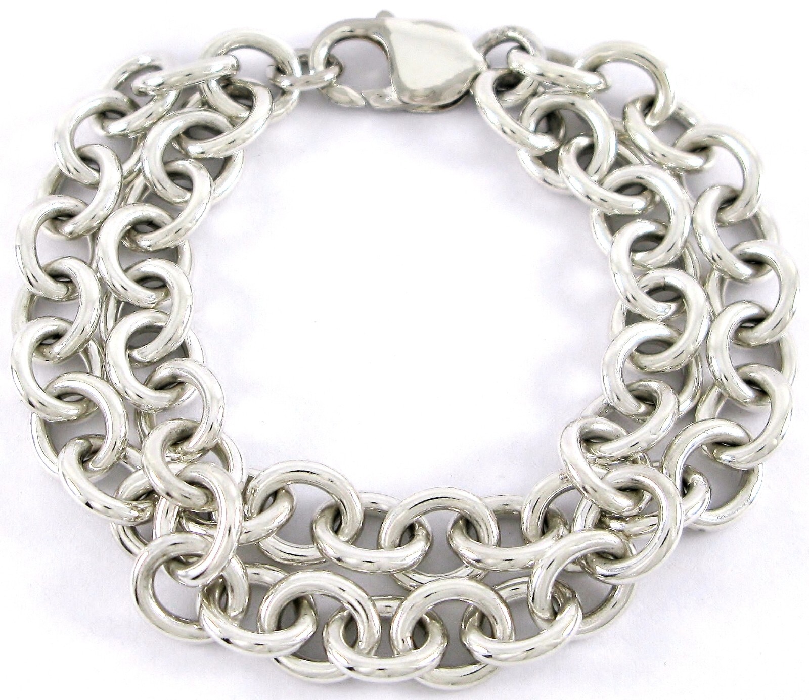 Solid Sterling Silver 925 8" Double Cable Link Br… - image 2