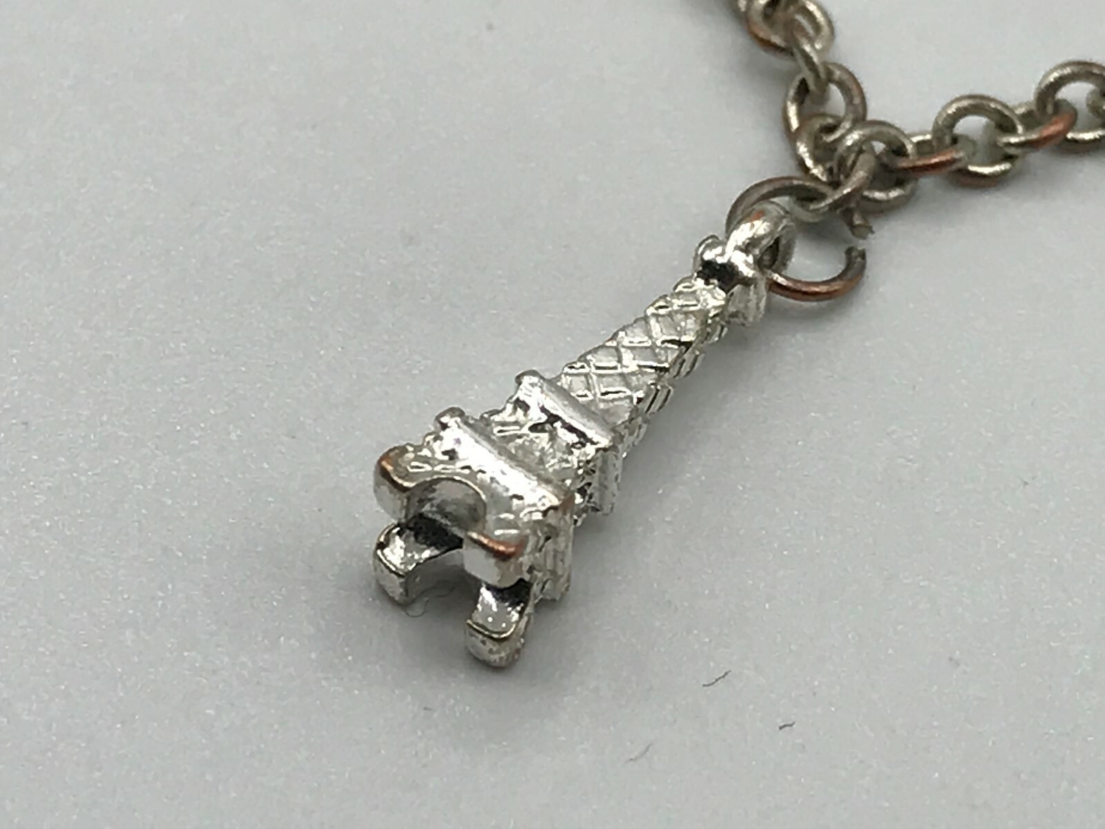 Claire's Charm Bracelet Eiffel Tower Heart Blue Flower 7" Long J1