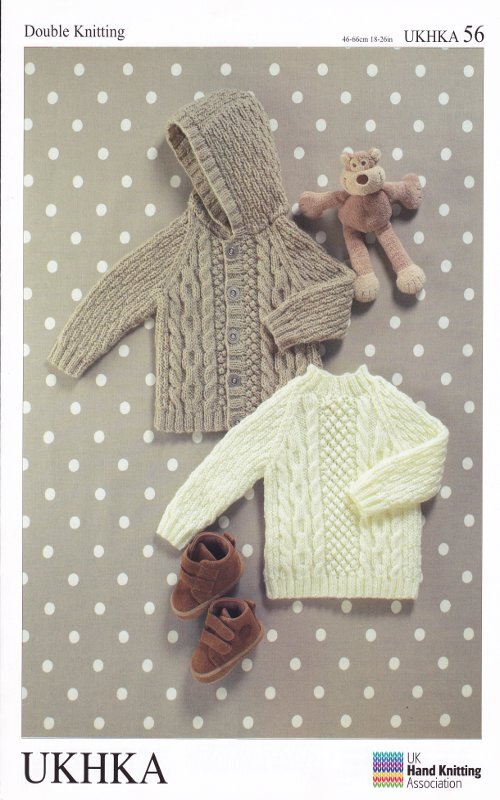 Double Knitting DK Pattern Baby Long Sleeved Jacket Sweater Cable Knit UKHKA 56