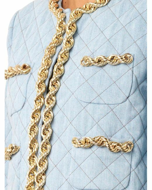 MOSCHINO COUTURE LIGHT WASH FADED DENIM QUILT GOLD CHAIN