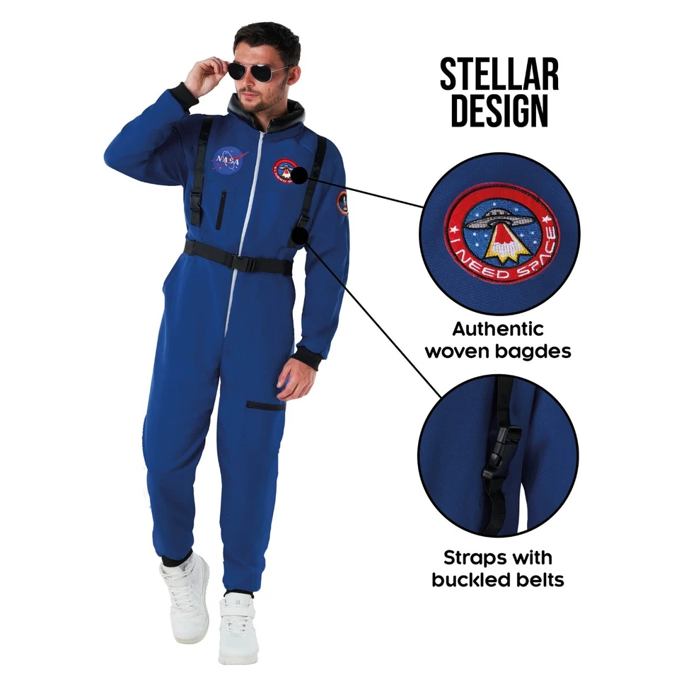 Fantasia masculina de astronauta azul adulto NASA Spaceman Space Suit M - XL Halloween - Imagem 4 de 4