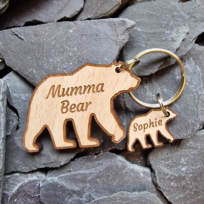 PERSONALISIERTE GESCHENKE MAMA BÄR SCHLÜSSELANHÄNGER MUTTERTAGSGESCHENK NANNY MAMA PAPA OMA