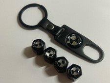 Black Set of 4 Valve dust Caps with key ring Fits BMW M Sport Wheel Dust Covers