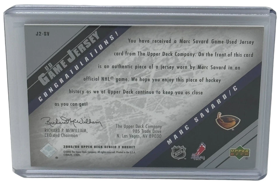 Marc Savard 2005-06 Upper Deck 2 UD Game Jersey Game Used Jersey Card #J2-SV - Image 2 of 2