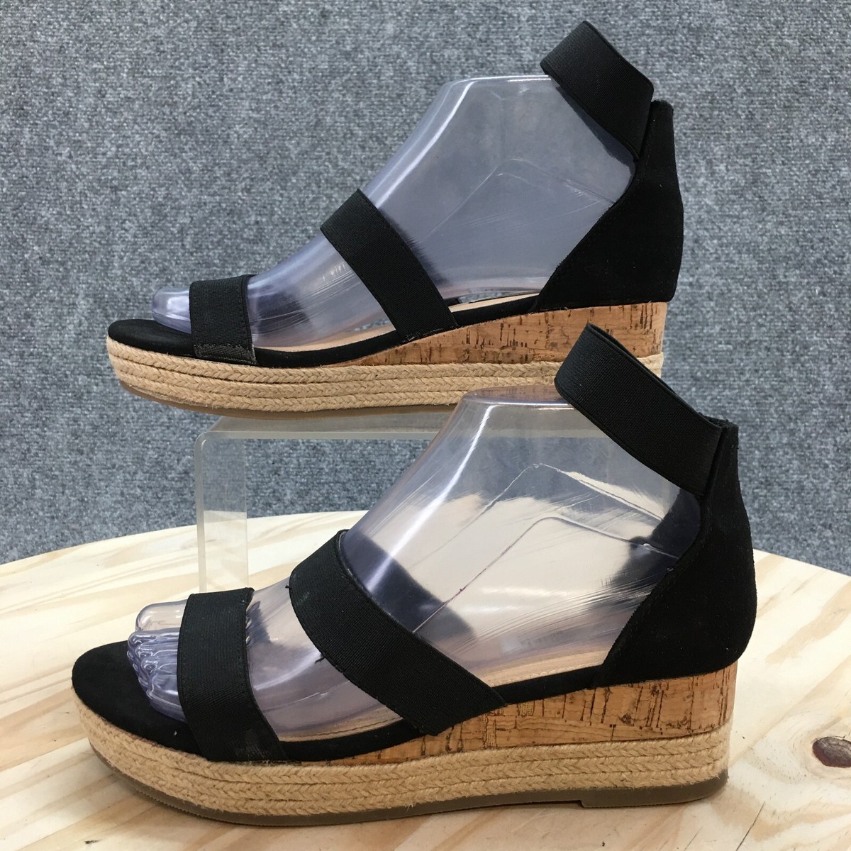 Steve Madden Sandals Youth Espadrille Black Ankle Strap Casual Wedge Heels
