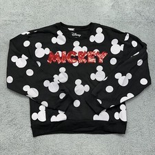 Disney Large 11-13 White Mickey Mouse Black Crewneck Sweatshirt w/ Red Sequin
