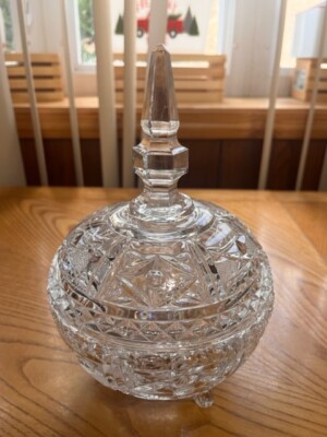 FOOTED GENUINE LEAD CRYSTAL IMPERLUX HAND CUT CANDY BOWL/ DISH POINTED TOPPER