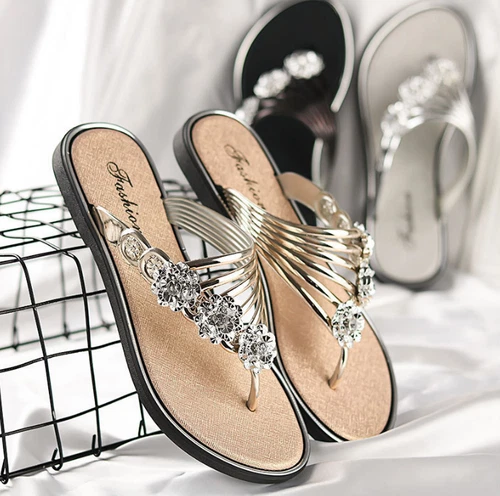 Women Bling Rhinestone flower Slide Flat Jelly Sandal Flip Flops Thong Open Toe* - Picture 15 of 23