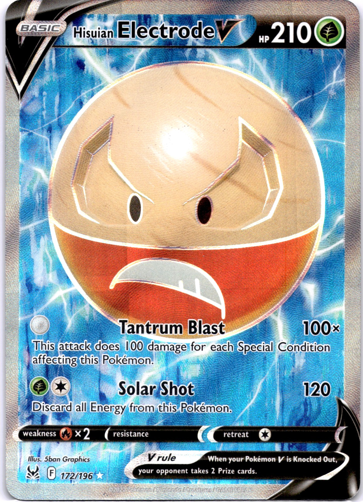 Pokemon TCG Hisuian Electrode V 172/196 Lost Origin Full Art Holo Near Mint