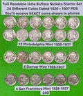 Starter Buffalo Nickels Set of 24 DIFFERENT Coins Dated 1920-1937 PDS Lot #24G