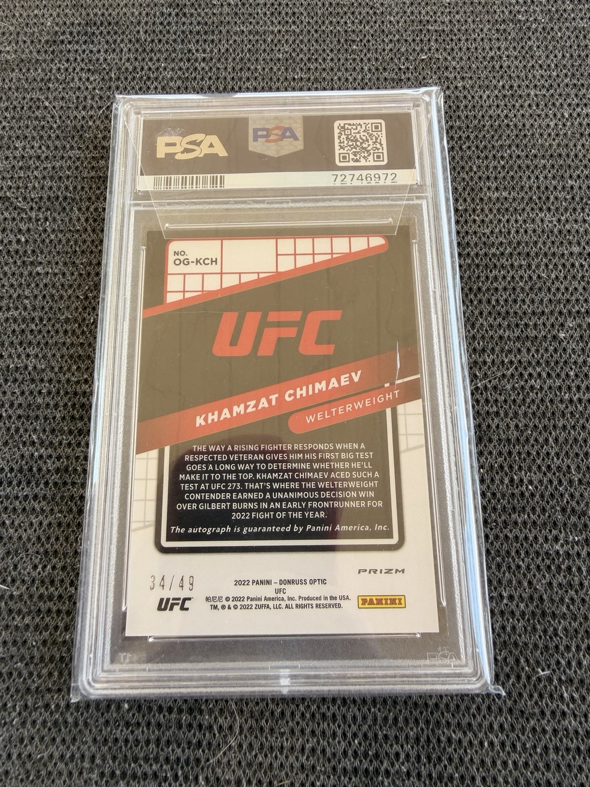 Panini 2022 UFC Khamzat Chimaev Opti-Graphs Red /49 PSA 10 Auto view 2
