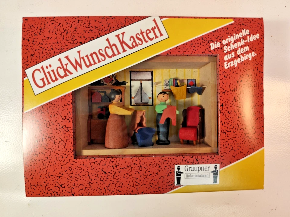 Graupner Glückwunschkasterl Nachwuchs Geburt Erzgebirge Miniatur Diorama OVP - Bild 1 von 4