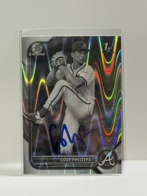 2022 Signed Bowman 1st Black & White RayWave Refractor Cole Phillips Braves