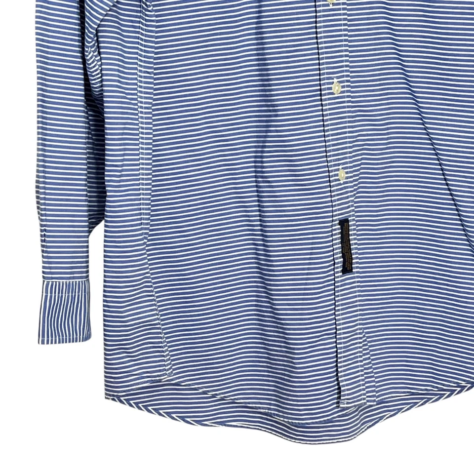Camisa de vestir Tommy Hilfiger para hombre azul a rayas manga larga cuello talla 16-34 Foto 3 de 4