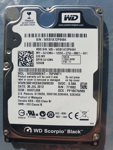 Western Digital 320GB WD3200BEKT-75PVMT1 2,5" SATA FESTPLATTE WD - DCM: HH0TJHK