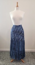 Vintage LONG Tiered Prairie Skirt Blue Size S elastic waist zipper early 1980s