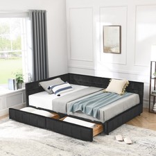 Marco de cama acolchado tapizado de almacenamiento de tamaño completo, marco de sofá cama con cómodo